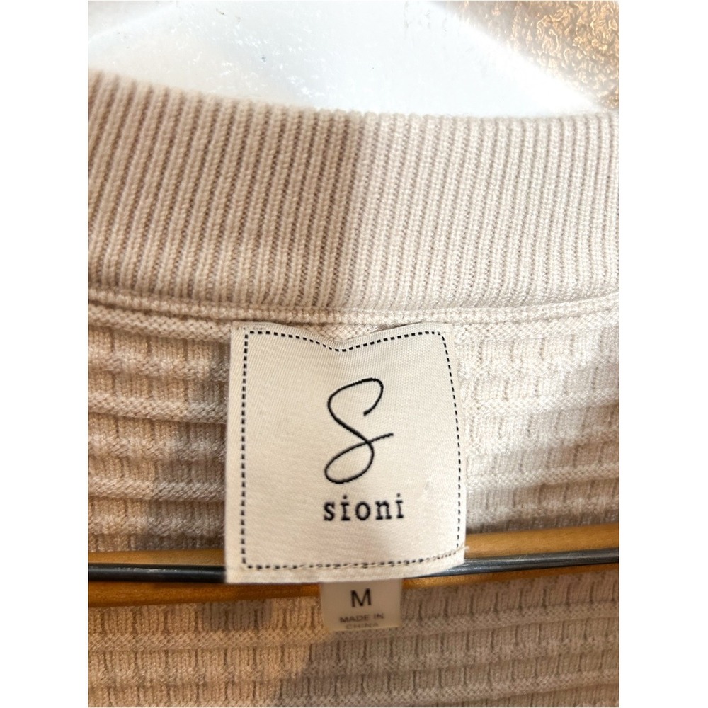 Sioni Womens Textured Knit Zip Front Cardigan Sweater Jacket Cream Medium M - Picture 3 of 5